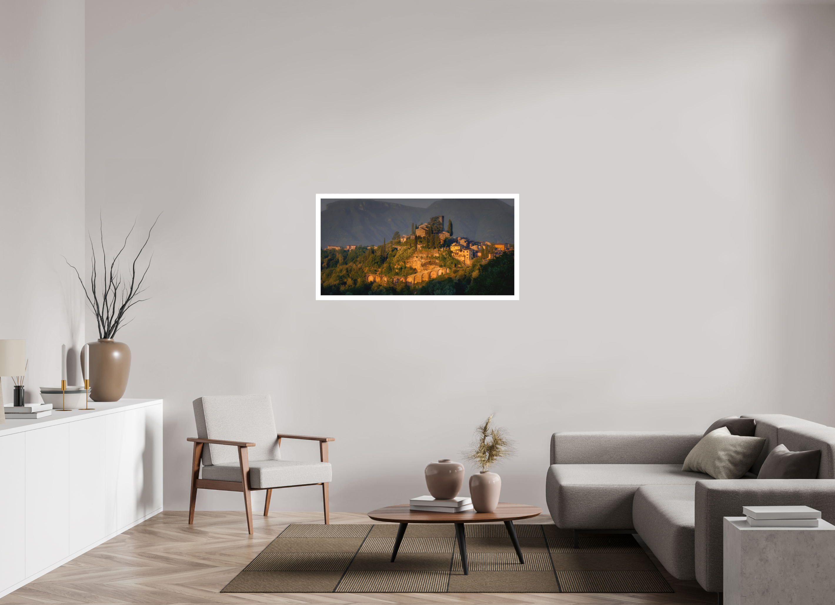 48 x 24″, Fine Art Bonded Acrylic Morning Glow on Barga, Tuscany
