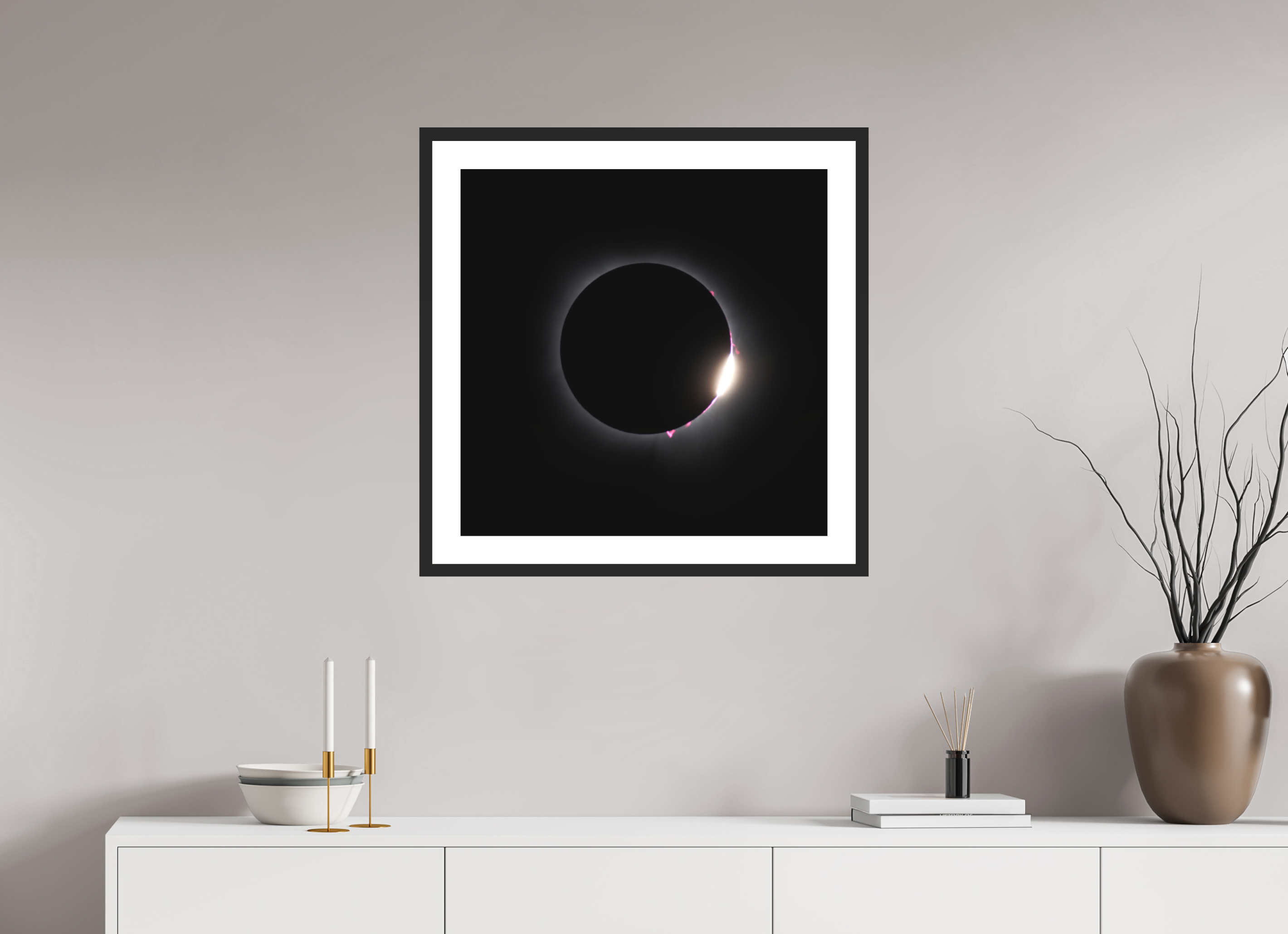 25 x 25″, Passe-Partout Black Frame 2024 Eclipse: Diamond Ring & Baily's Beads [OLD]