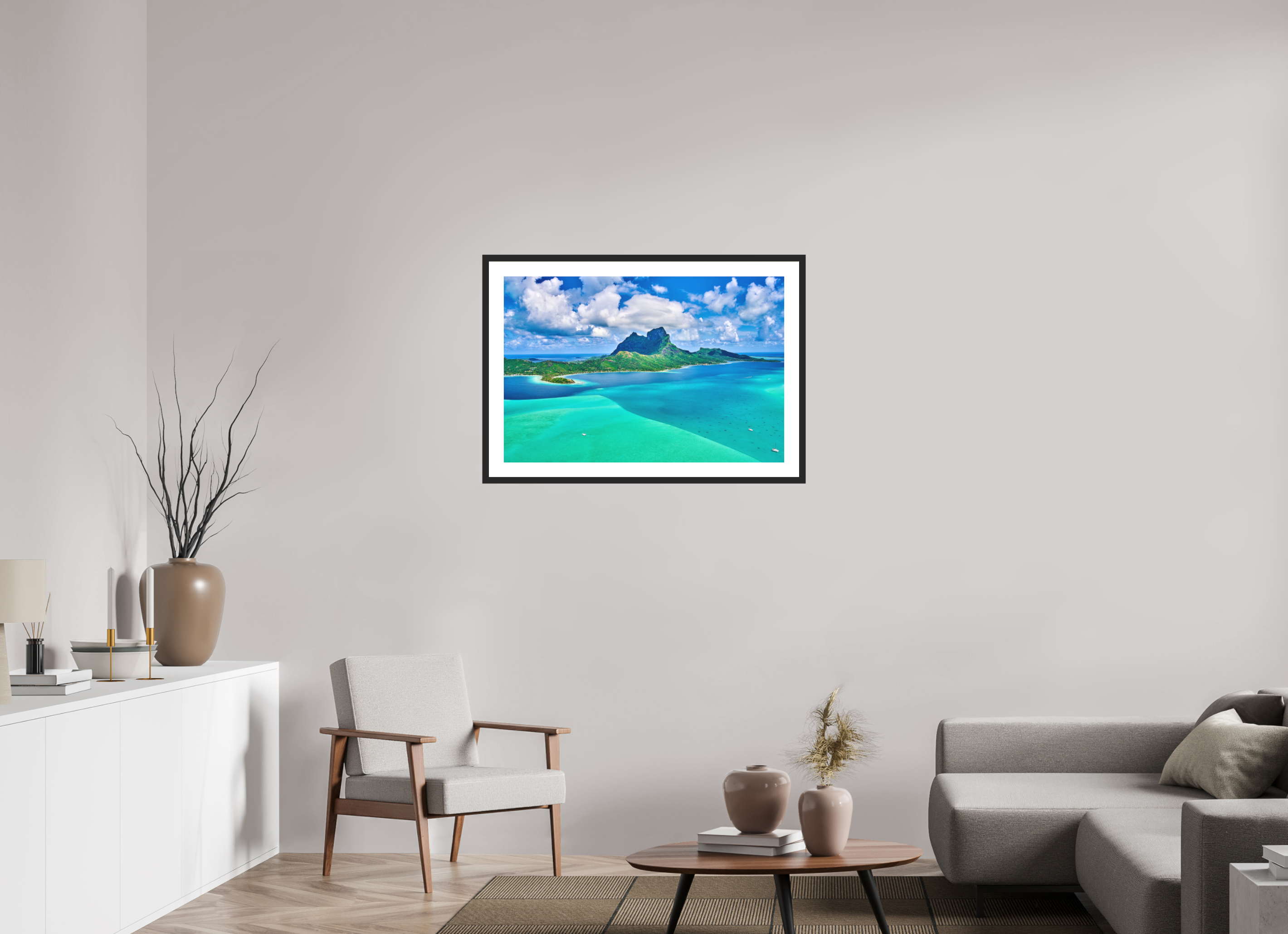 36 x 24″, Passe-Partout Black Frame Above Paradise