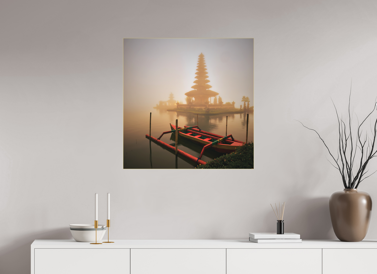 30 x 30″, Bonded Acrylic Gold Frame Bali: Temple  Pura Ulun Danu Bratan