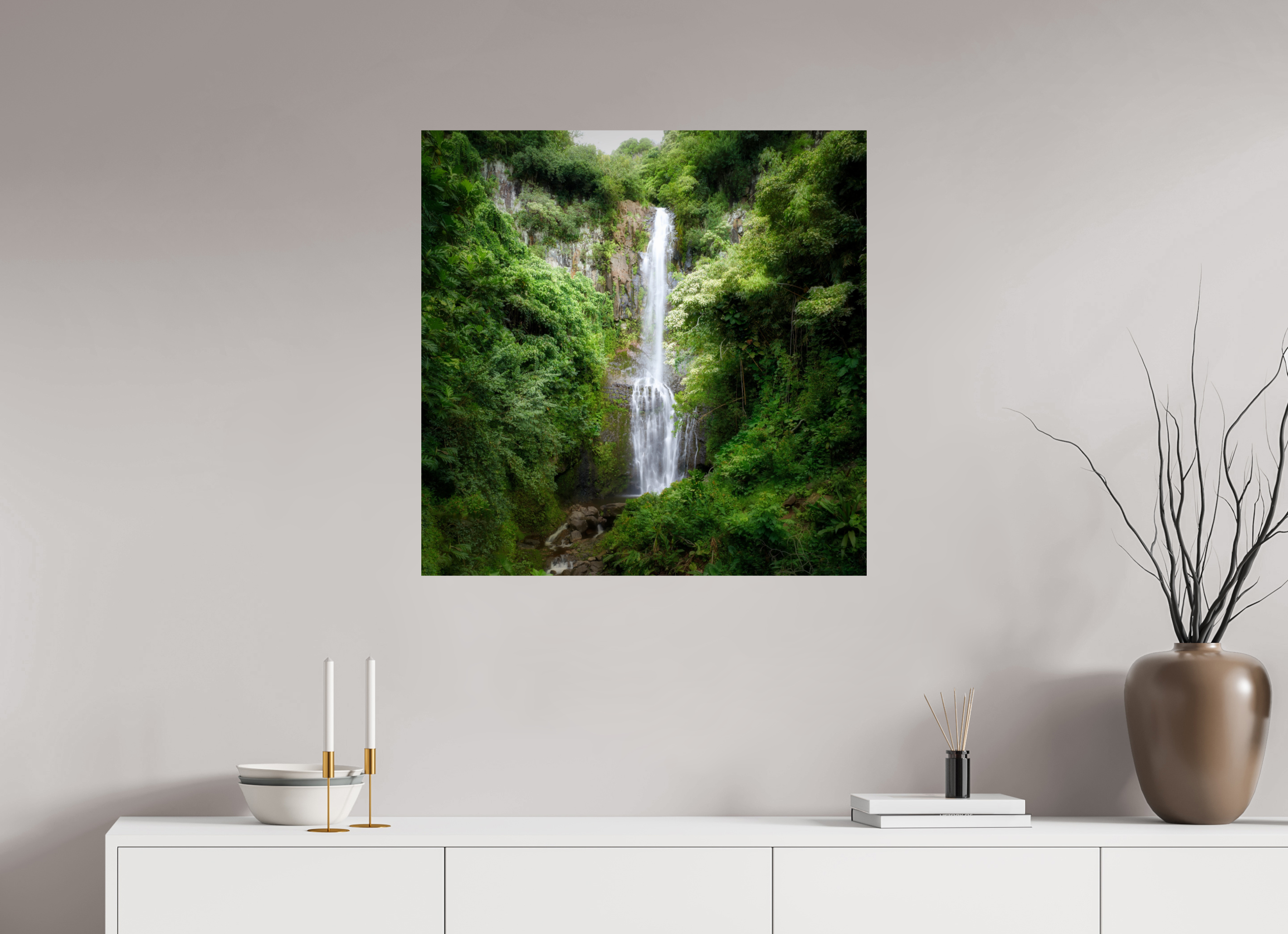 30 x 30″, Giclée Alu-Dibond Maui's Makahiku Falls