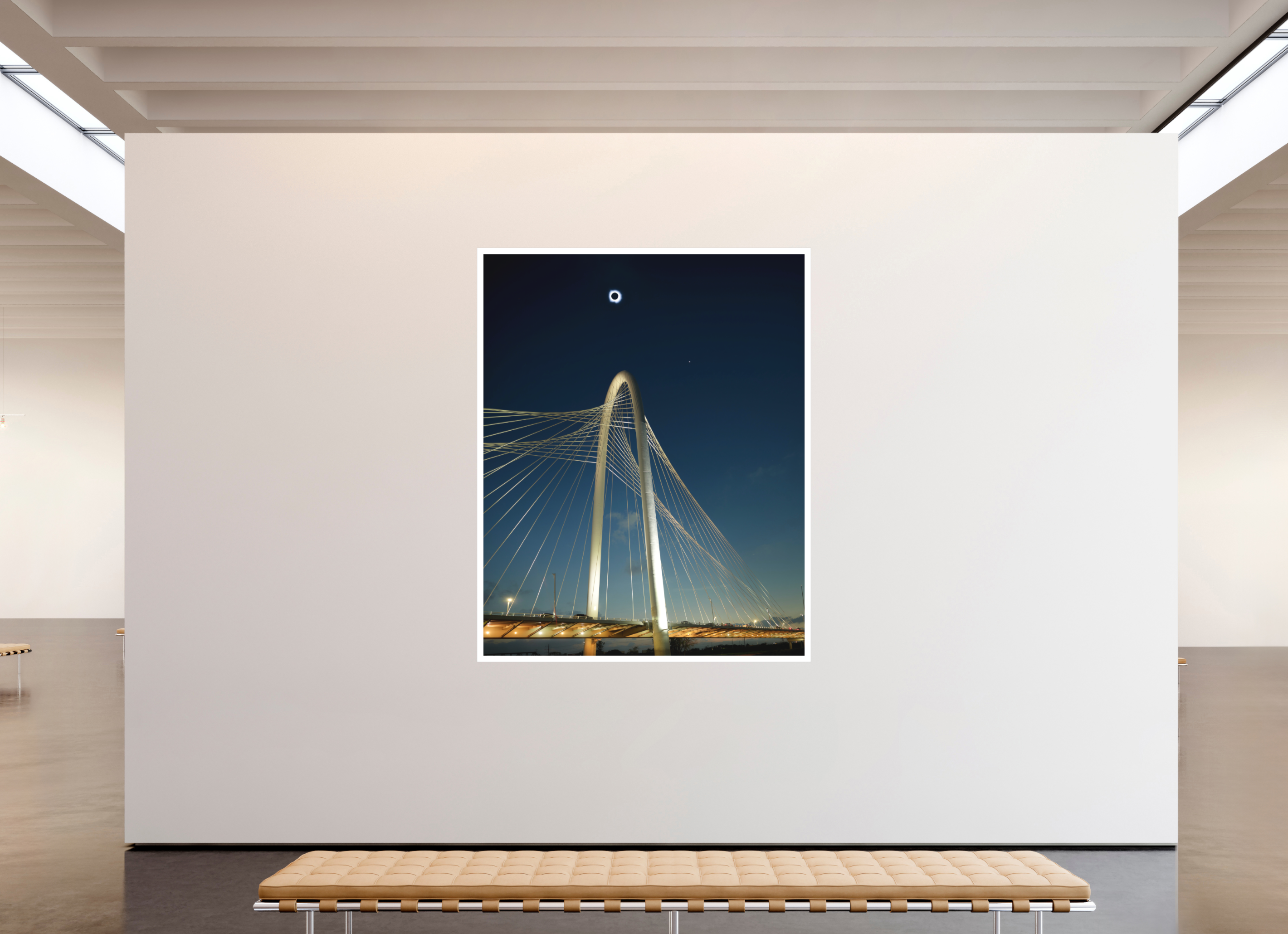 63 x 78.7″, Bonded Acrylic Mat + Silver Frame 2024 Eclipse: Over Margaret Hunt Hill Bridge