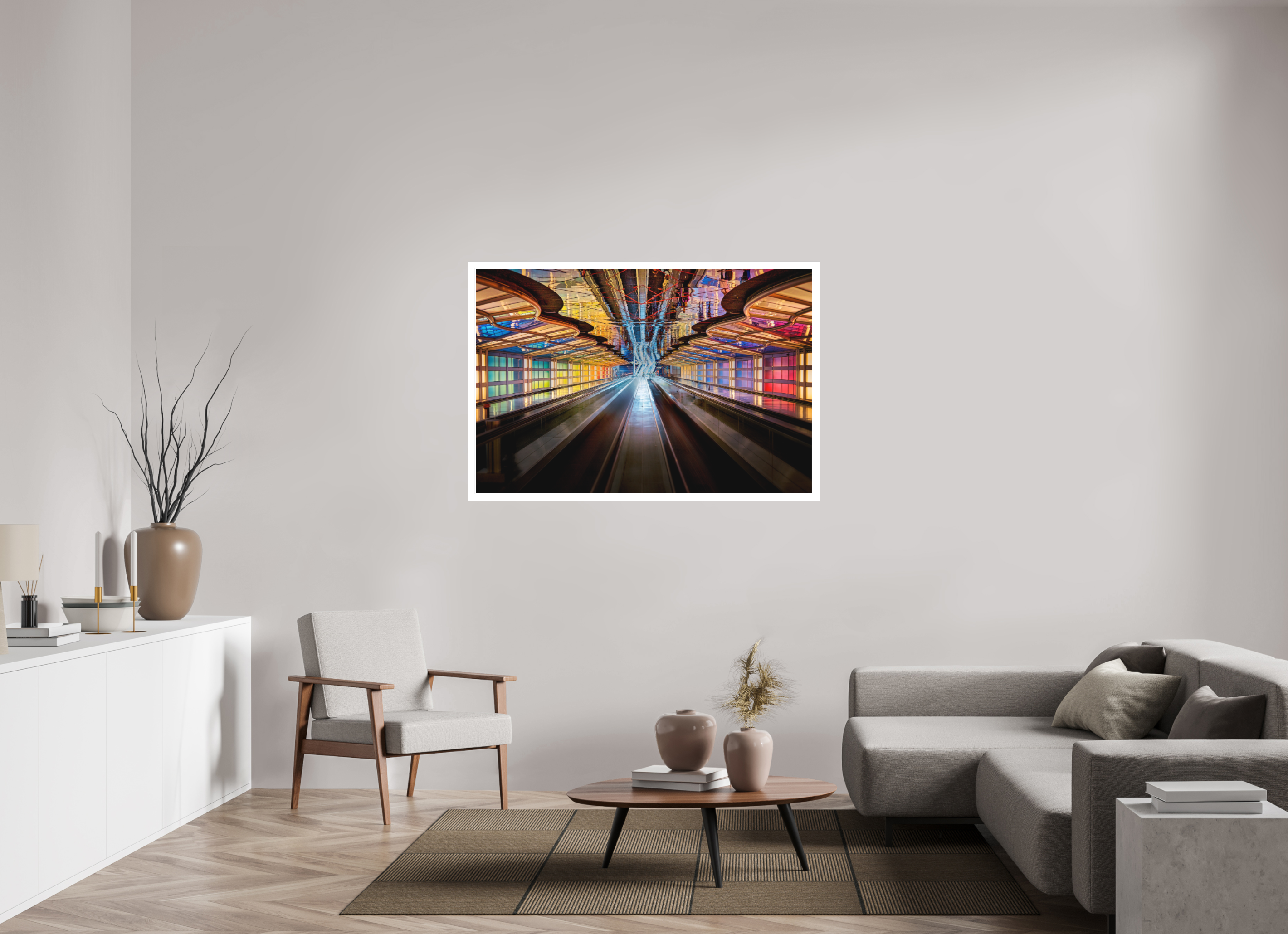 54 x 36″, Fine Art Bonded Acrylic Chicago O'Hare Airport's Neon Walkway