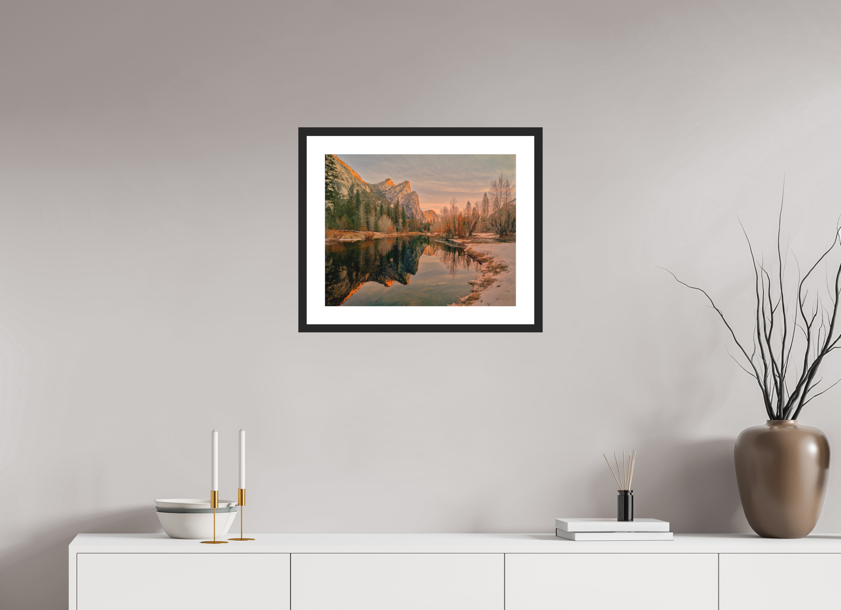 20 x 16″, Passe-Partout Black Frame Yosemite's Leviathans in Winter Dawn Light