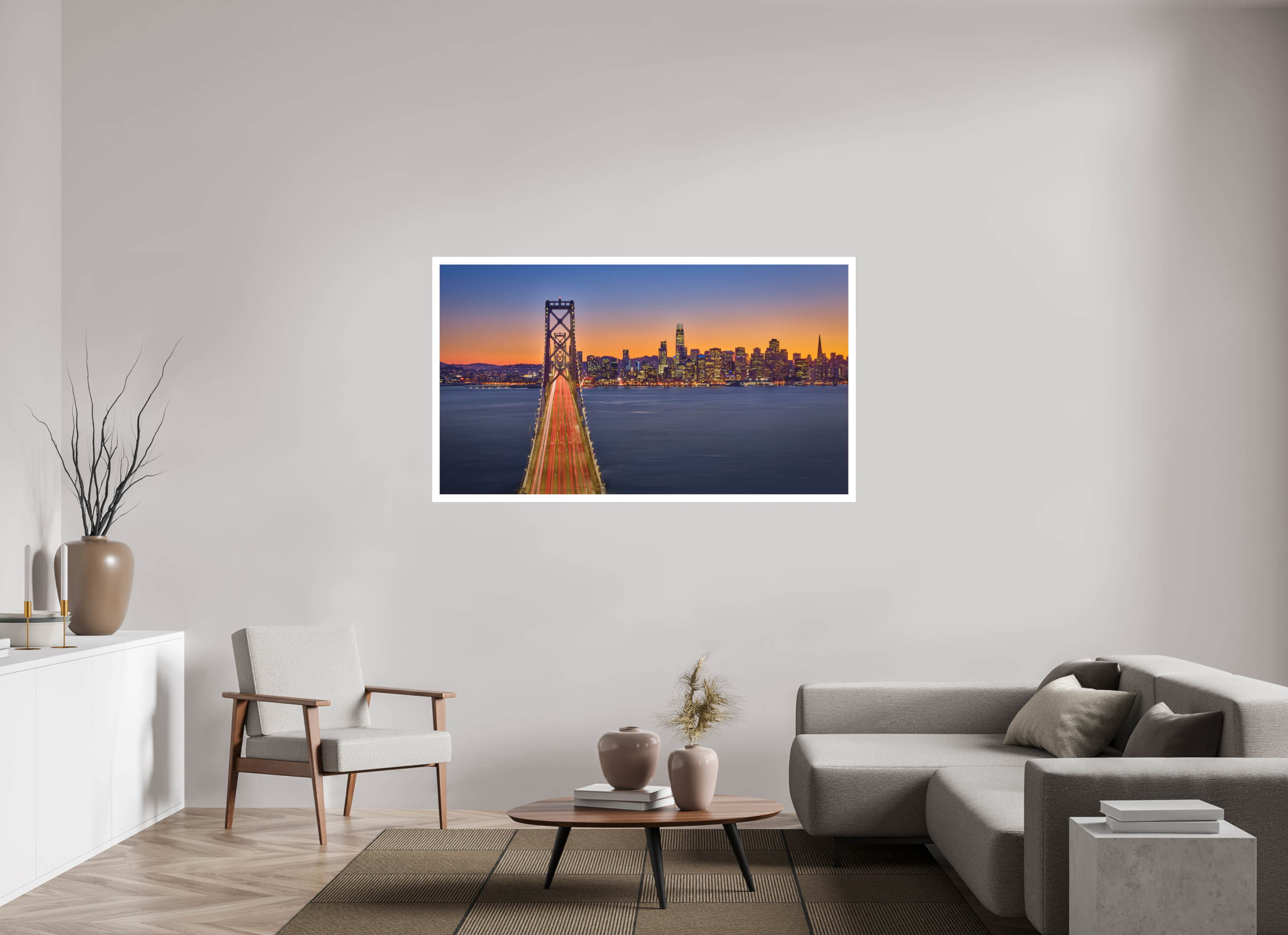 64 x 36″, Fine Art Bonded Acrylic Bay Bridge & Sunset Over San Francsico