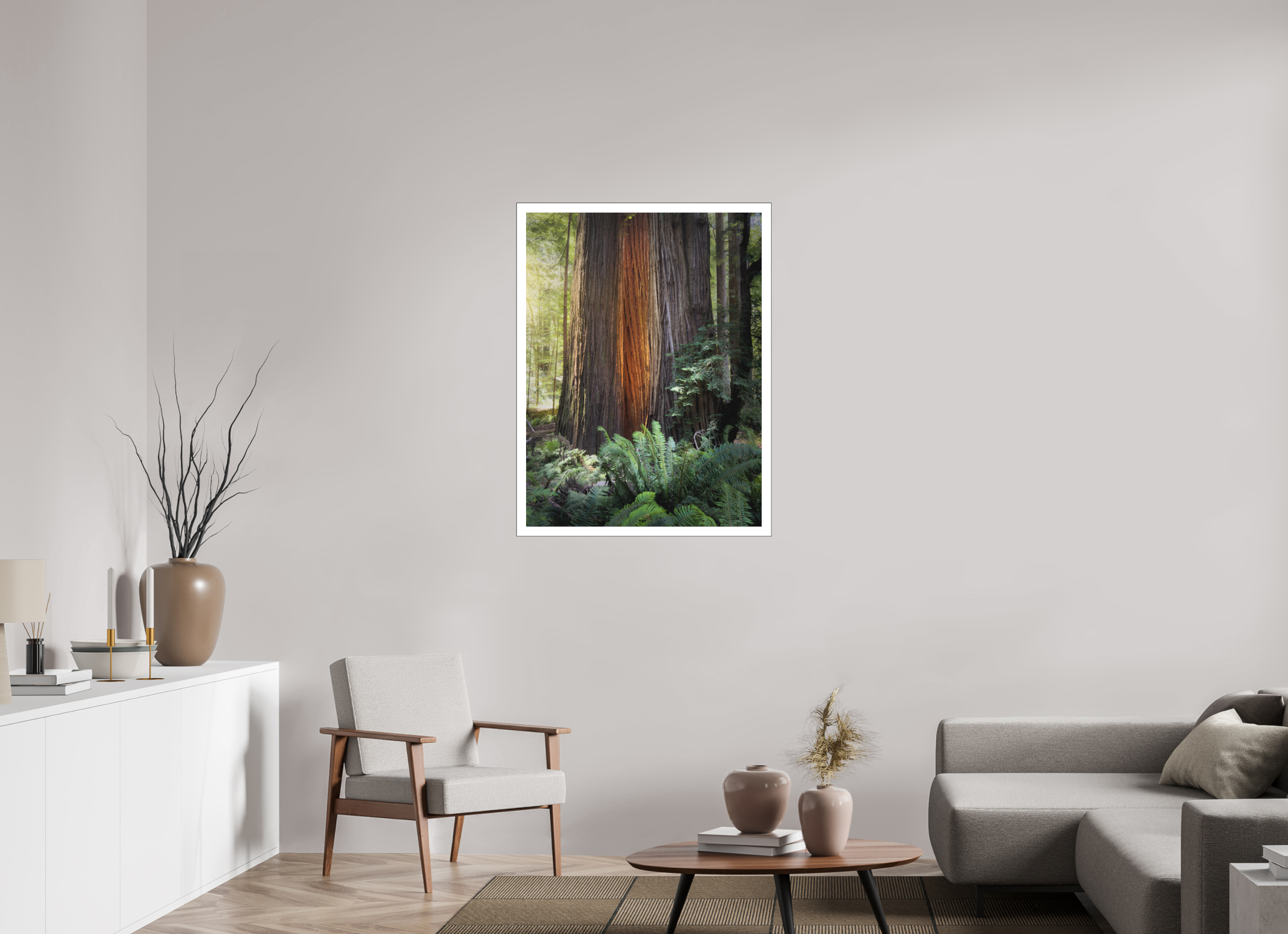 30 x 40″, Bonded Acrylic Mat + Black Frame Glow in the Tall Trees Grove
