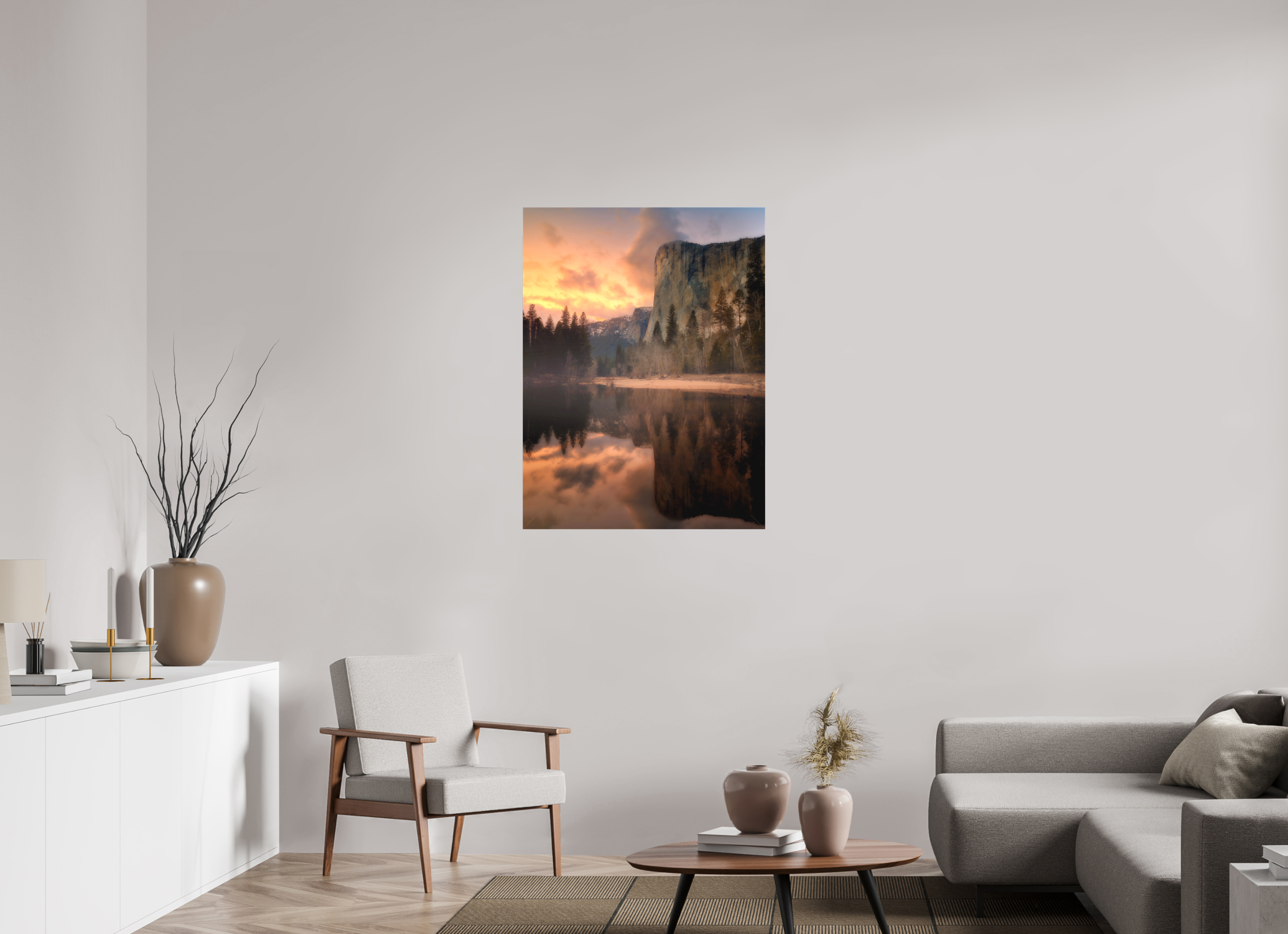 30 x 40″, Fine Art Textile Sunset & Storm Over El Capitan