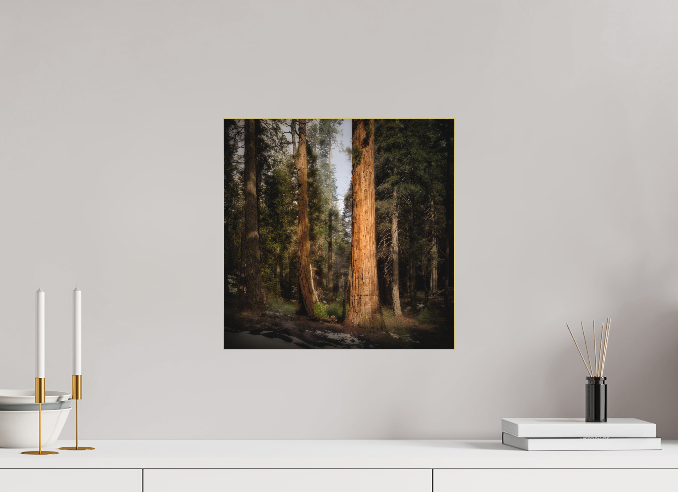 15 x 15″, Bonded Acrylic Gold Frame Northern Sentinels I: The Placer County Sequoias
