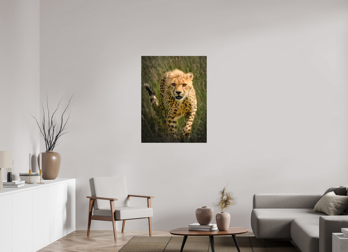 30 x 40″, Fine Art Textile Stalking Cheetah