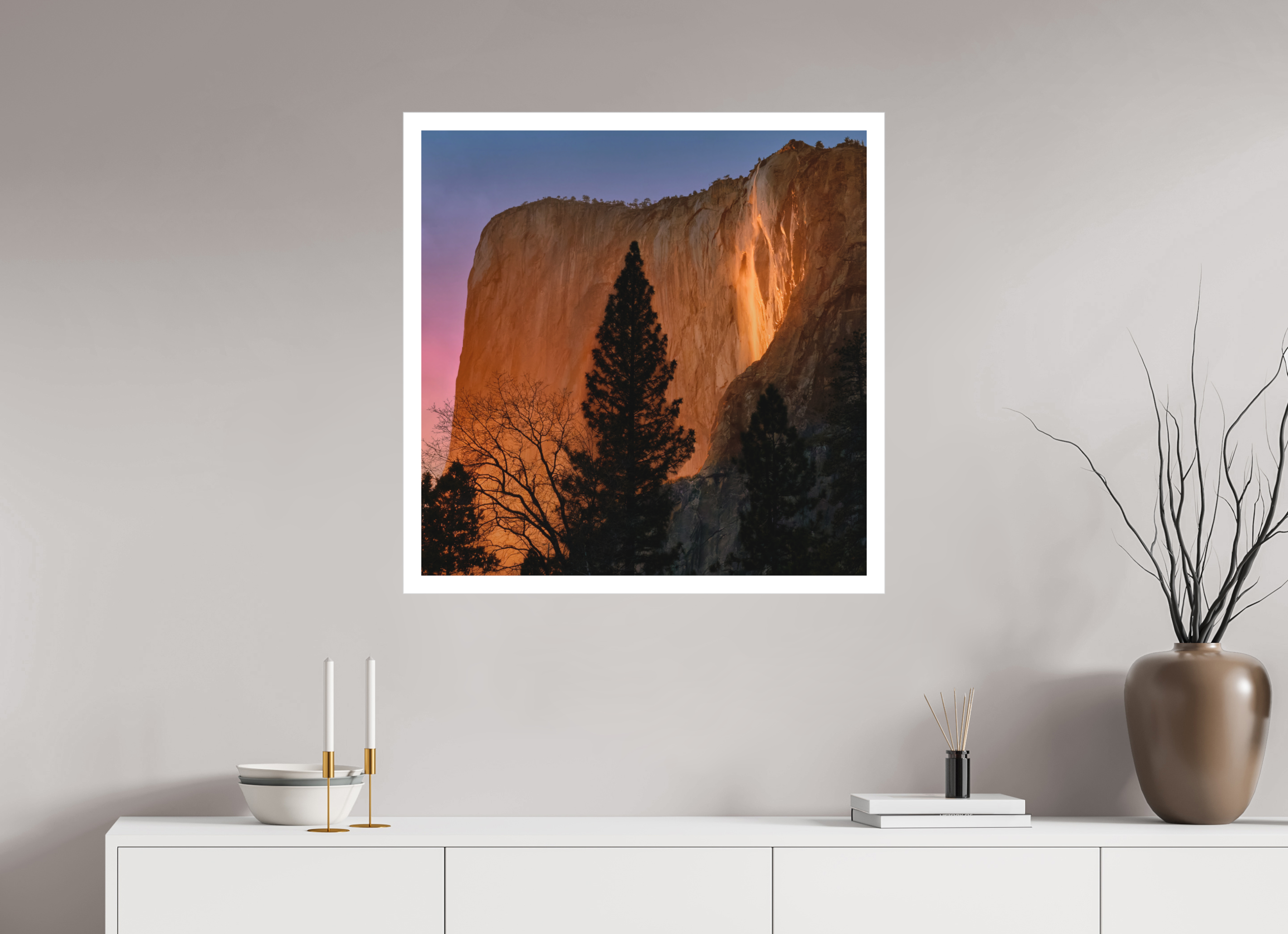 30 x 30″, Bonded Acrylic Mat + Silver Frame Horsetail Fall 2025