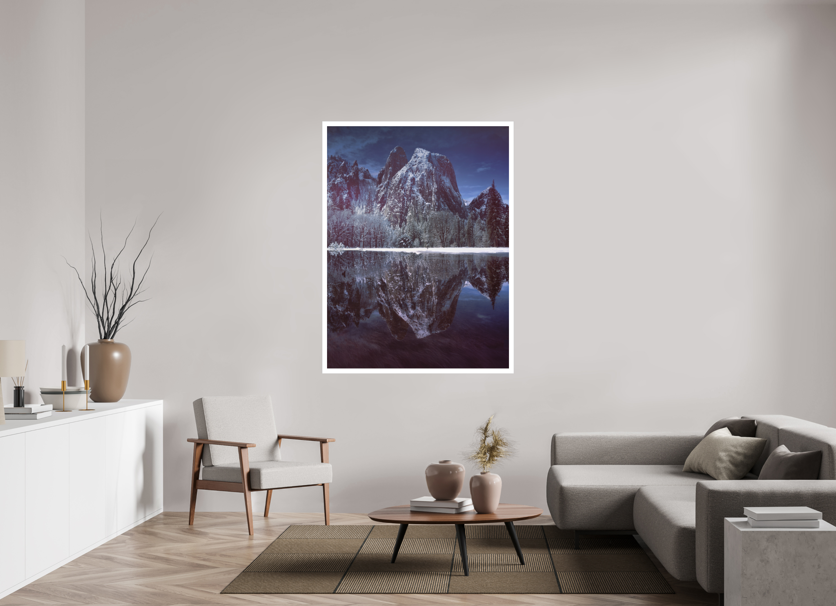 45 x 60″, Fine Art Bonded Acrylic Cathedral Rocks & Reflection in Snow