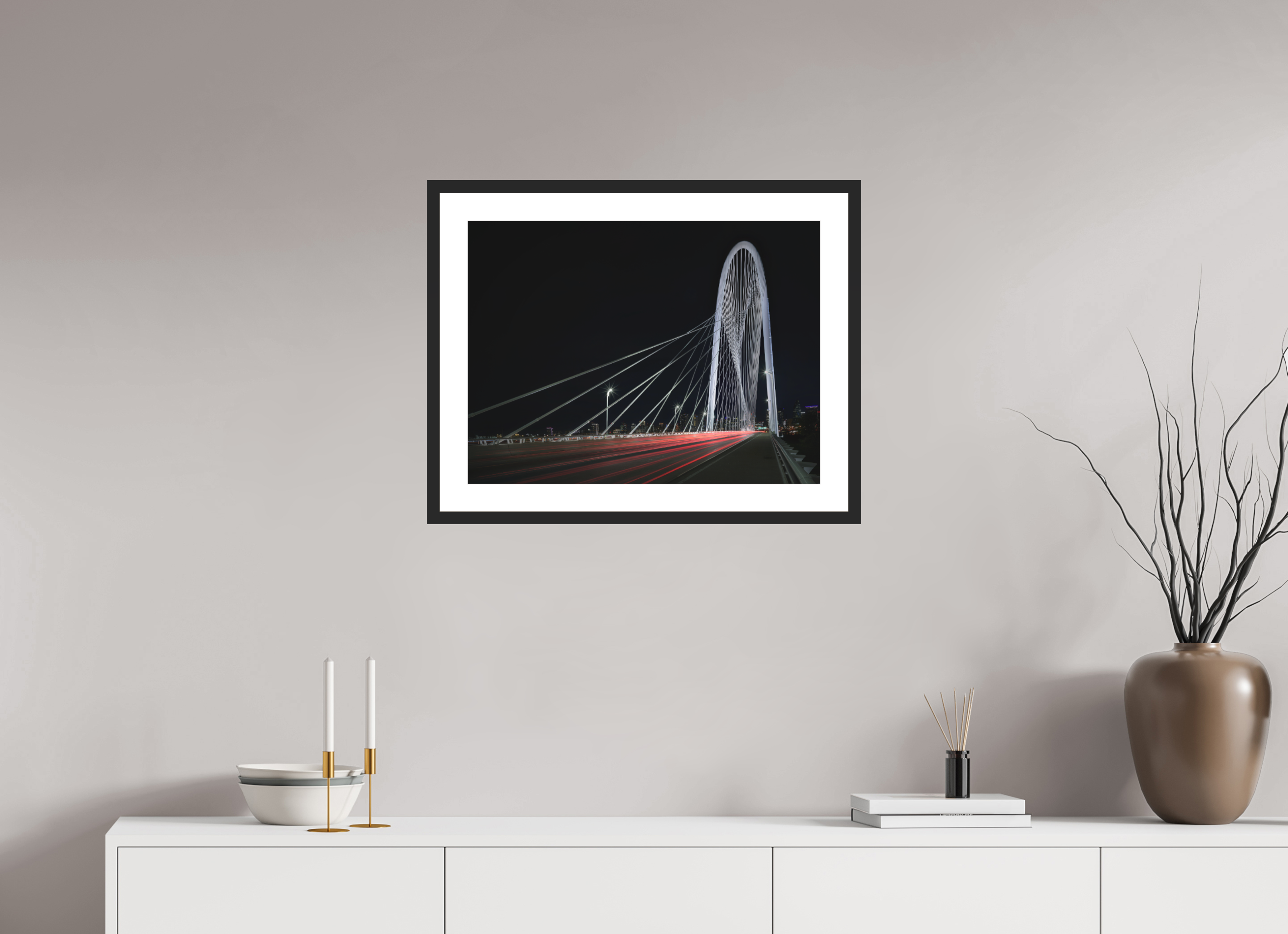 24 x 18″, Passe-Partout Black Frame Margaret Hunt Hill Bridge & Traffic Light Trails