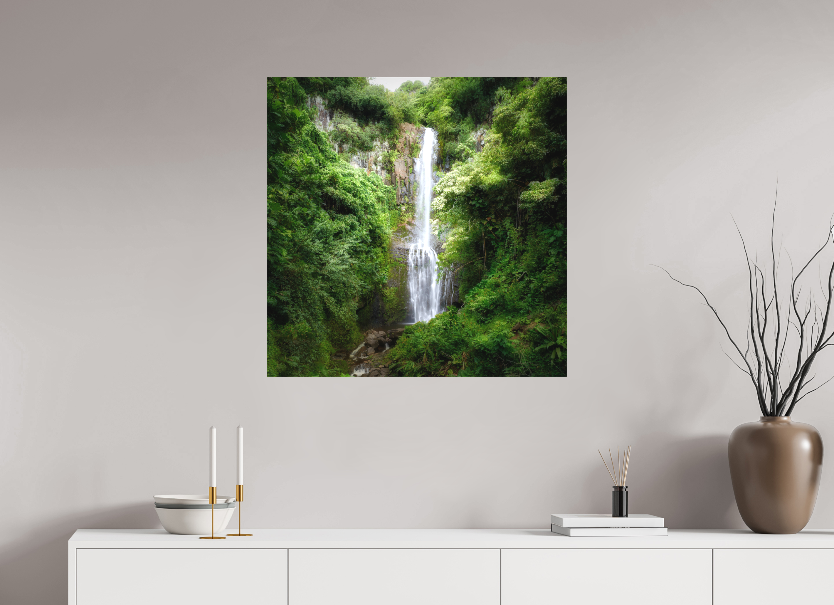 30 x 30″, Fine Art Textile Maui's Makahiku Falls