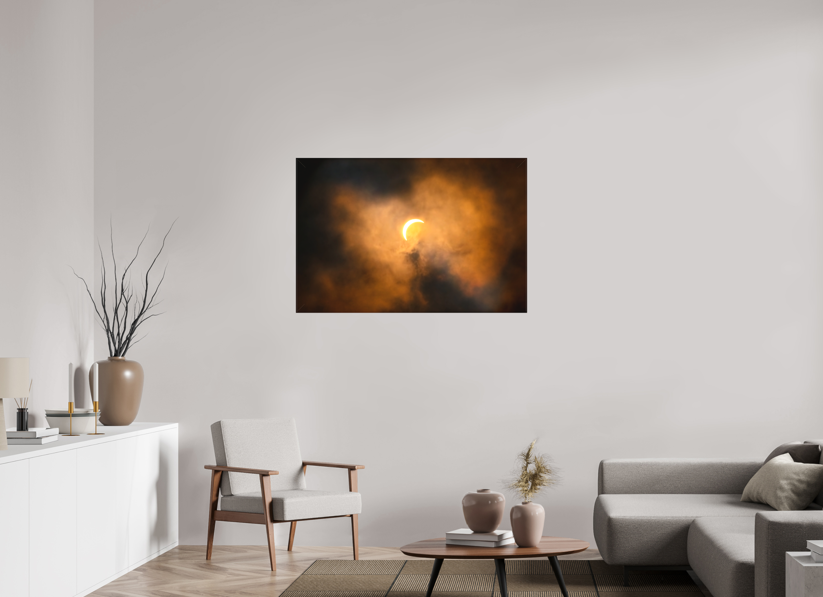 45 x 30″, Fine Art Textile 2024 Eclipse: Crescent Sun