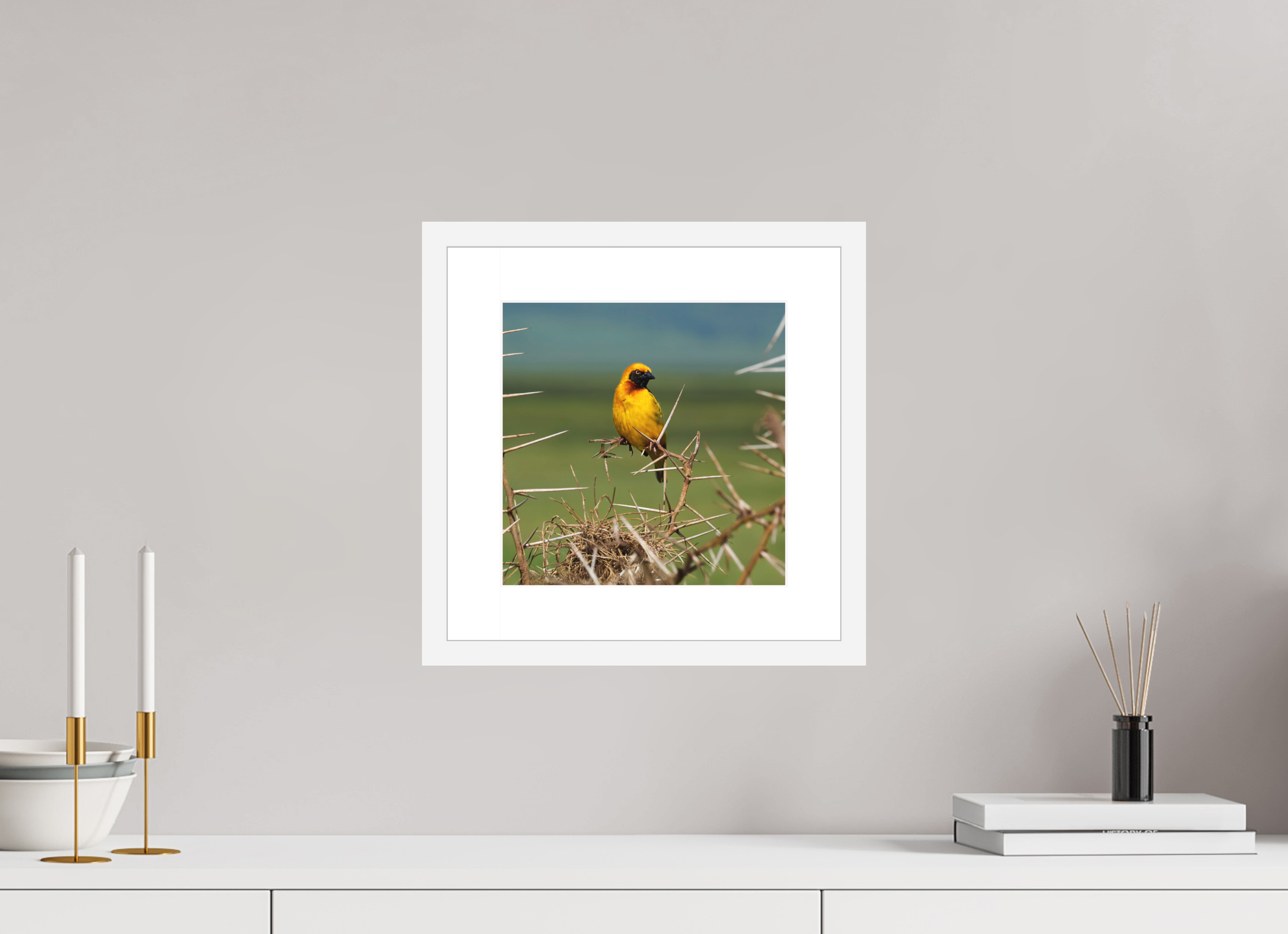 10 x 10″, Passe-Partout White Frame Afrcan Golden Weaver