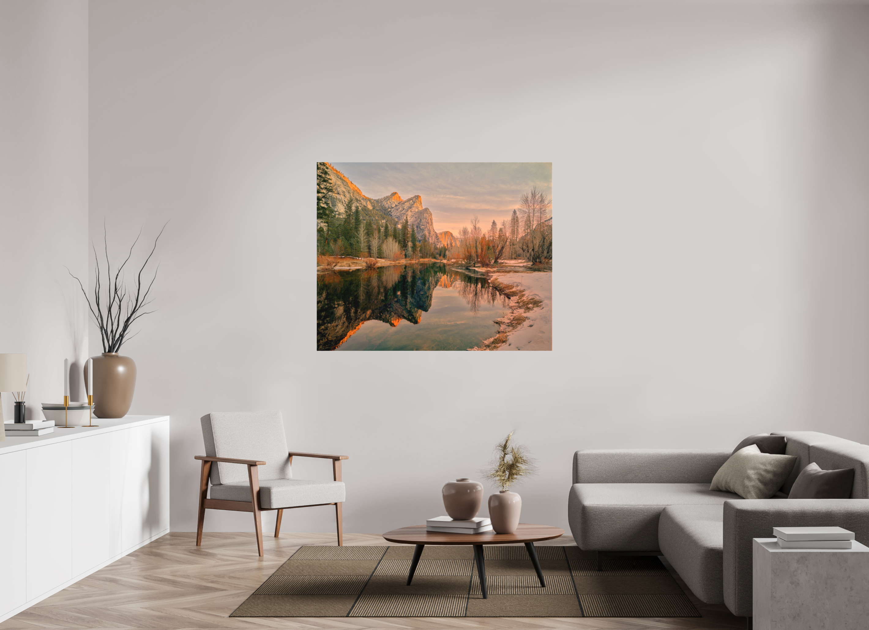 55 x 44″, Fine Art Textile Yosemite's Leviathans in Winter Dawn Light