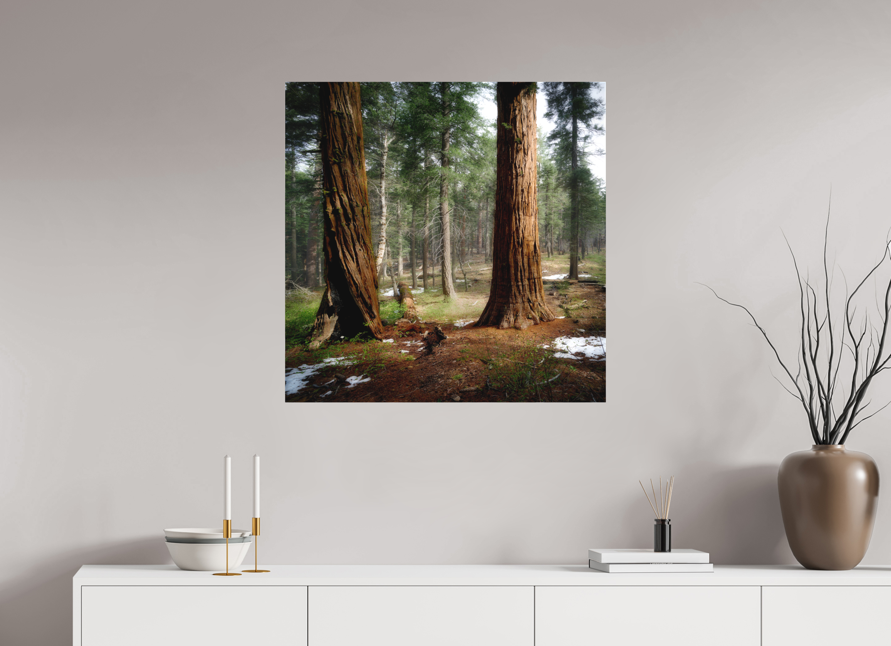30 x 30″, Fine Art Textile Northern Sentinels II: The Placer County Sequoias
