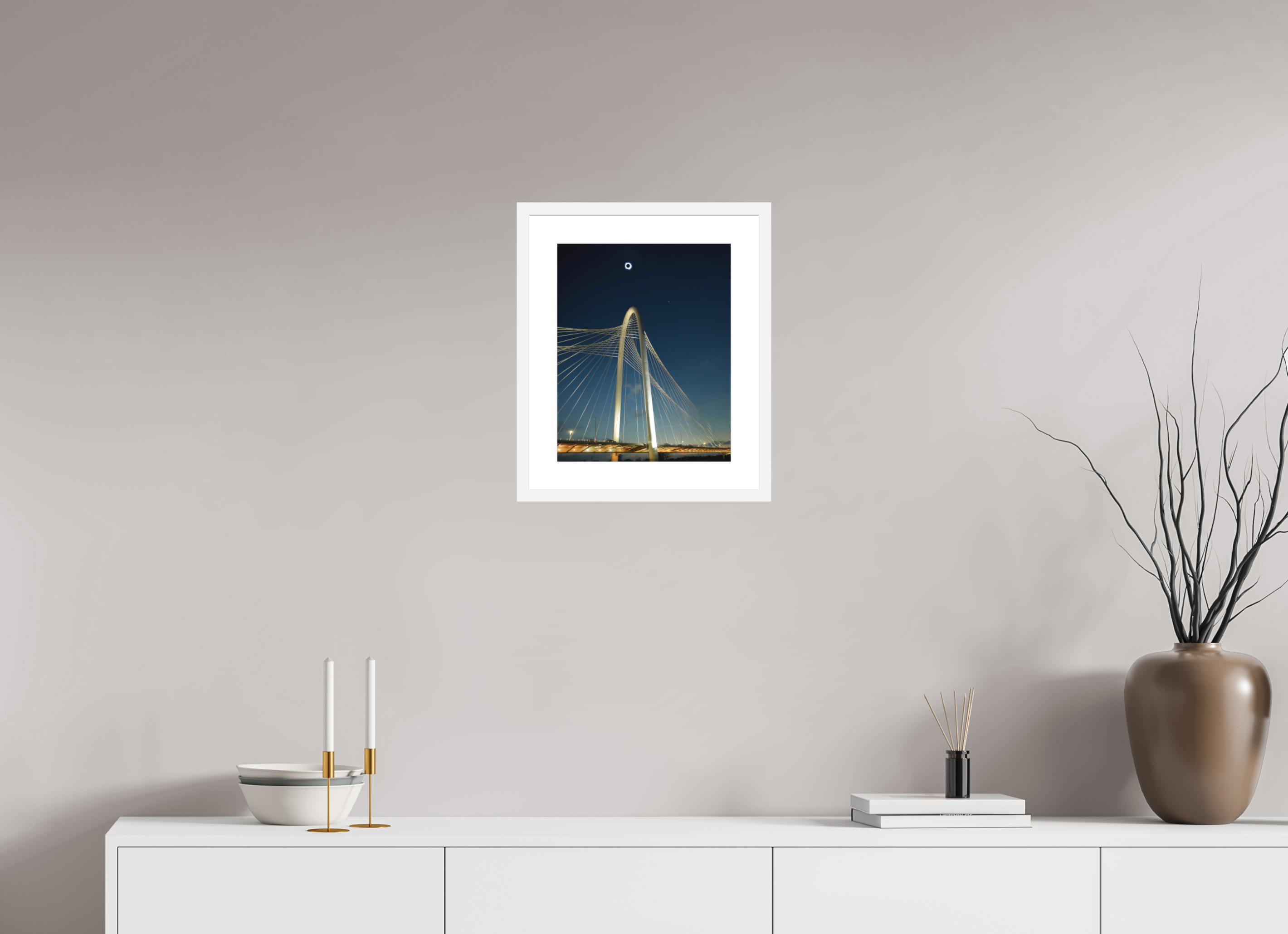 12 x 15″, Passe-Partout White Frame 2024 Eclipse: Over Margaret Hunt Hill Bridge