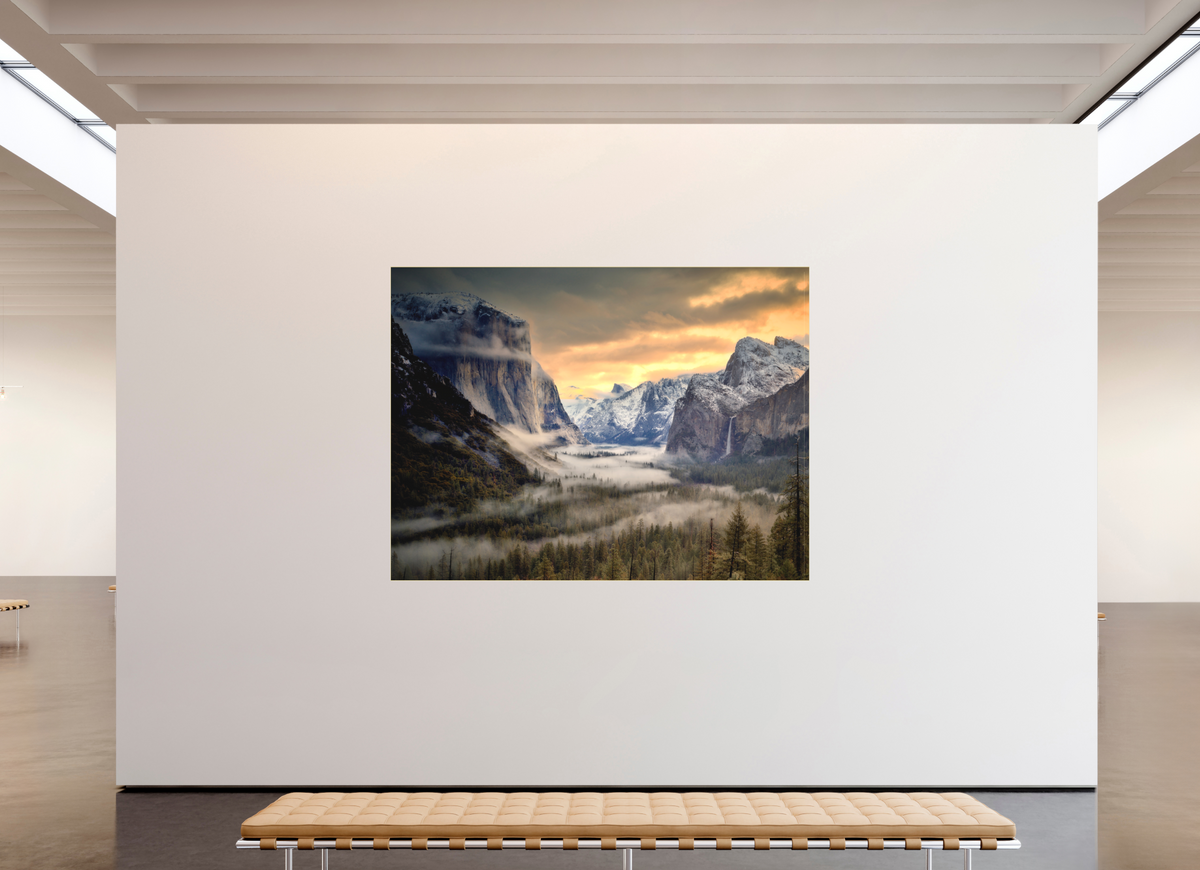 88 x 66″, Bonded Acrylic Gold Frame Tunnel View Winter Dawn
