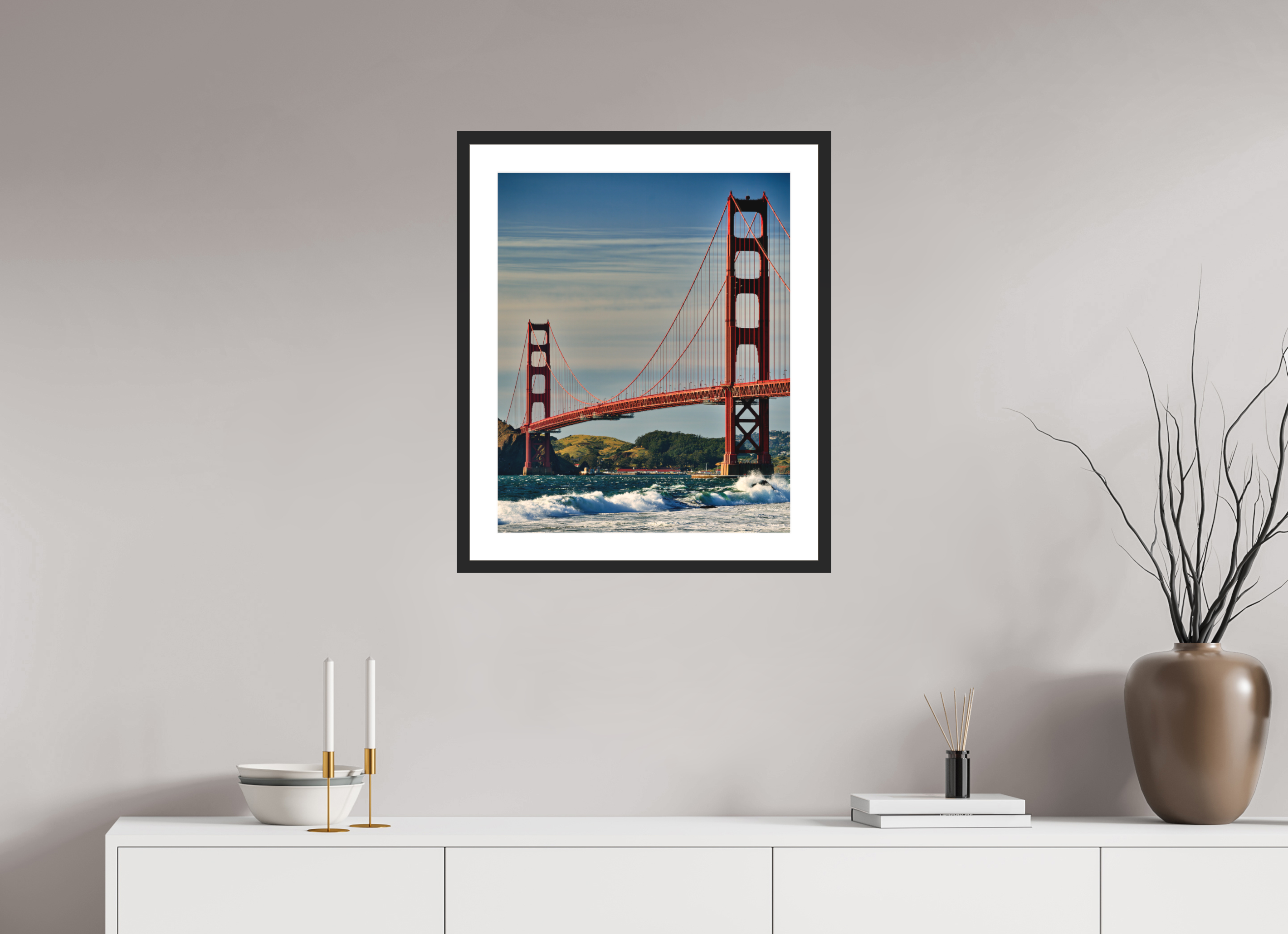 20 x 24.5″, Passe-Partout Black Frame Golden Gate II: Another Postcard View