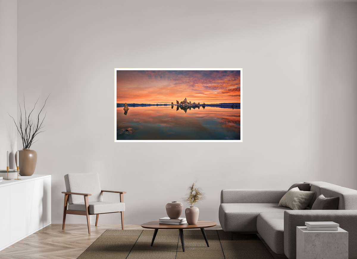 70 x 39.4″, Bonded Acrylic Mat + Gold Frame Reflekto: Mono Lake's South Tufa